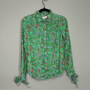 Levis Womens XS Green Floral Western Snap Button Down Shirt Tie Cuff Long Sleeve
